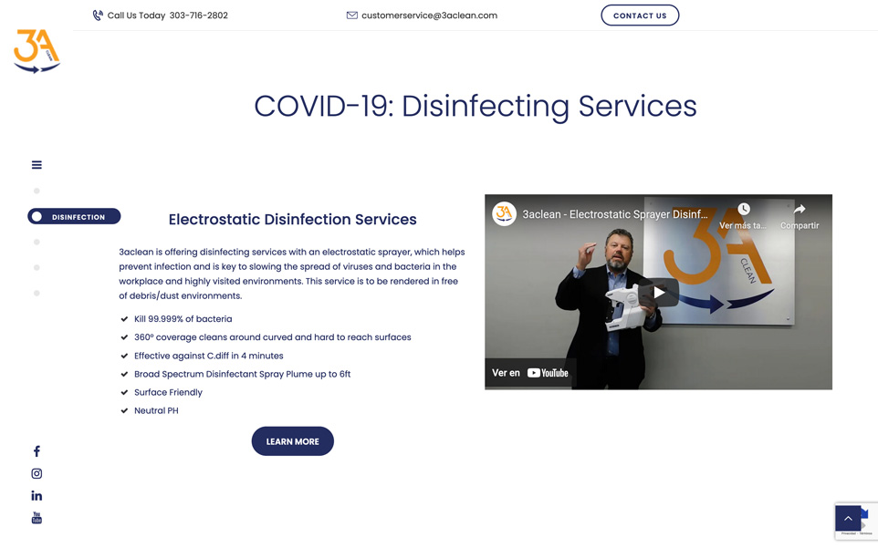 Full view of 3aclean's website