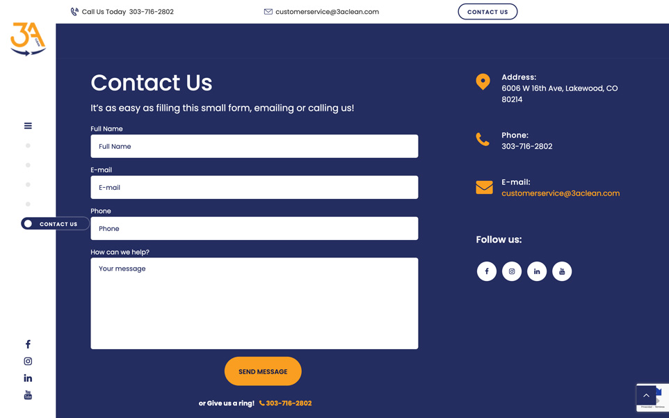 Full view of 3aclean's website